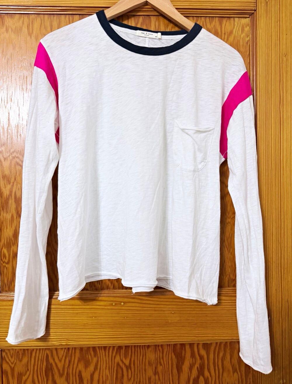 rag & bone Women’s White Pink Black Colorblock Crew Neck Pocket Tee S